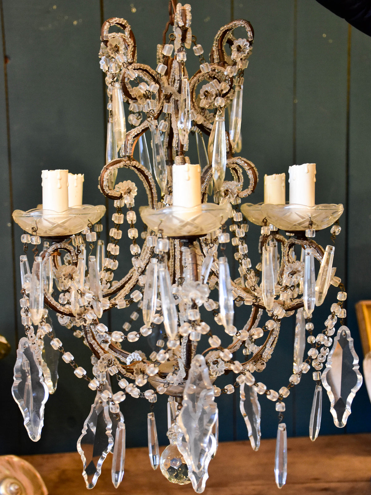 False pair of mid century Italian chandeliers