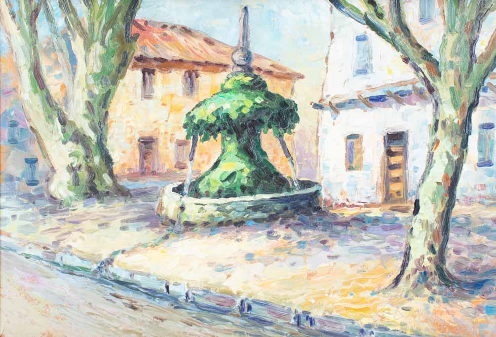 Fontaine de Villes sur Auzon D. Allemand (1906- ?) oil on board 19" x 25½"