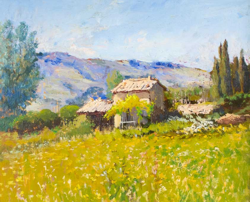 Stone farmhouse in a prairie - Provence - unsigned 19¾" x 22½"