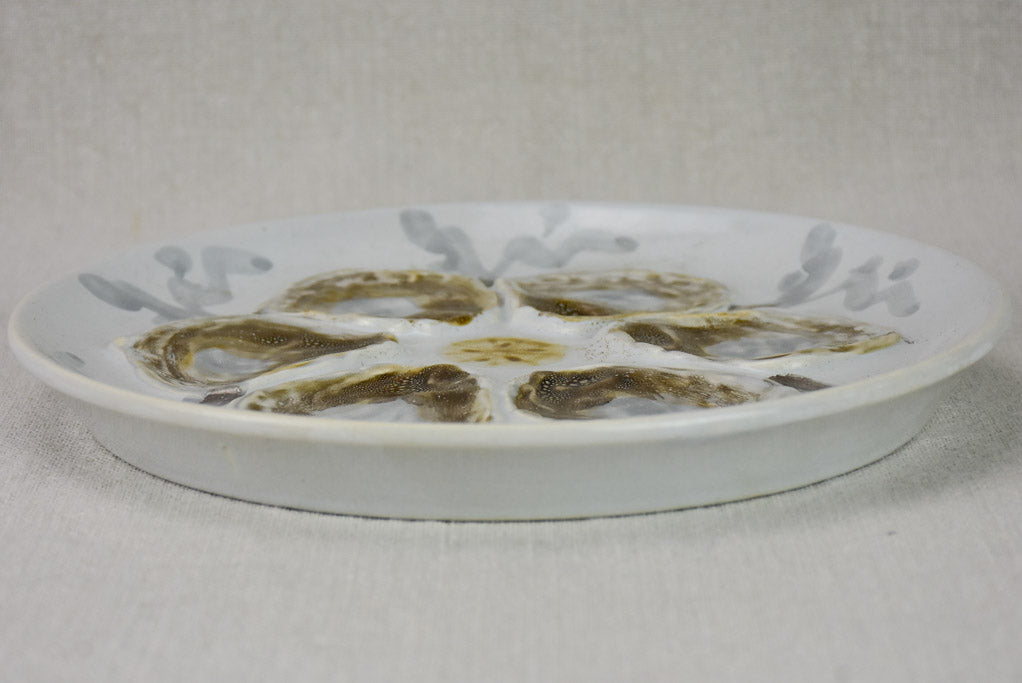 Collection of 10 French oyster plates and platter - hand painted