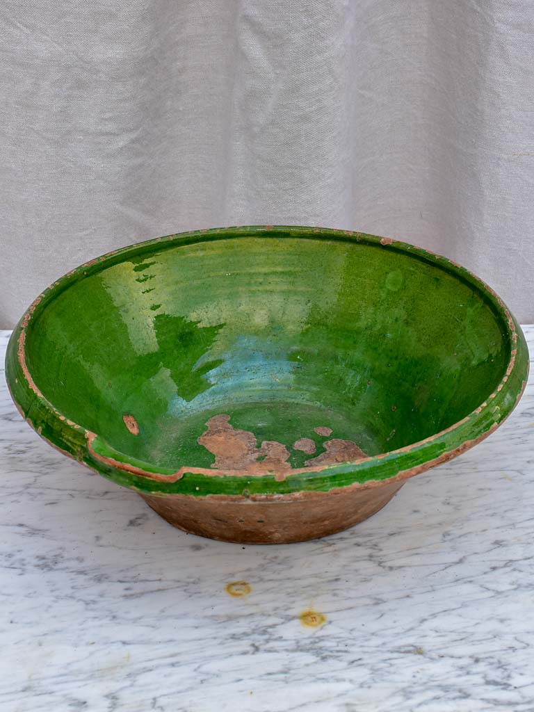 19th Century French preserving bowl with green glaze 16½" diameter