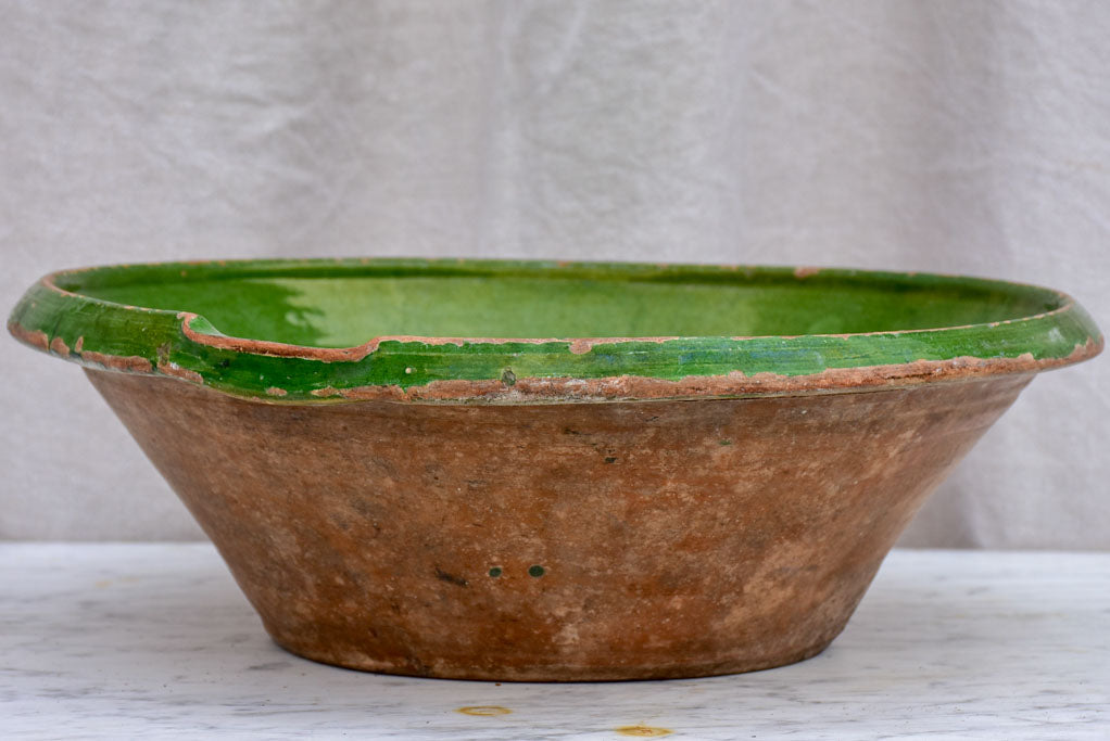 19th Century French preserving bowl with green glaze 16½" diameter
