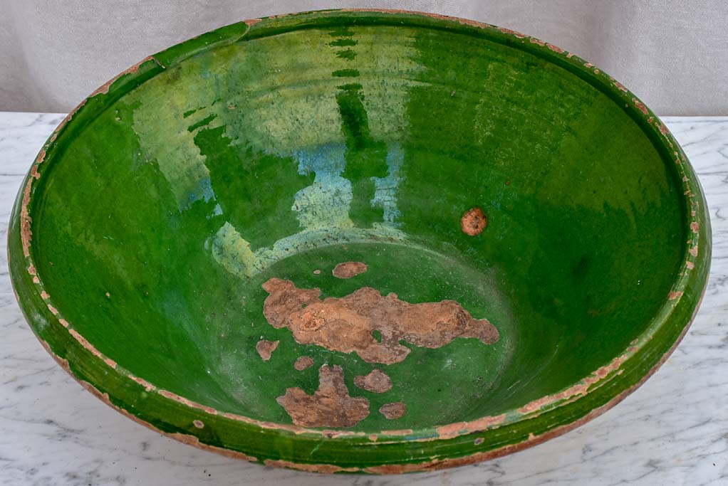 19th Century French preserving bowl with green glaze 16½" diameter