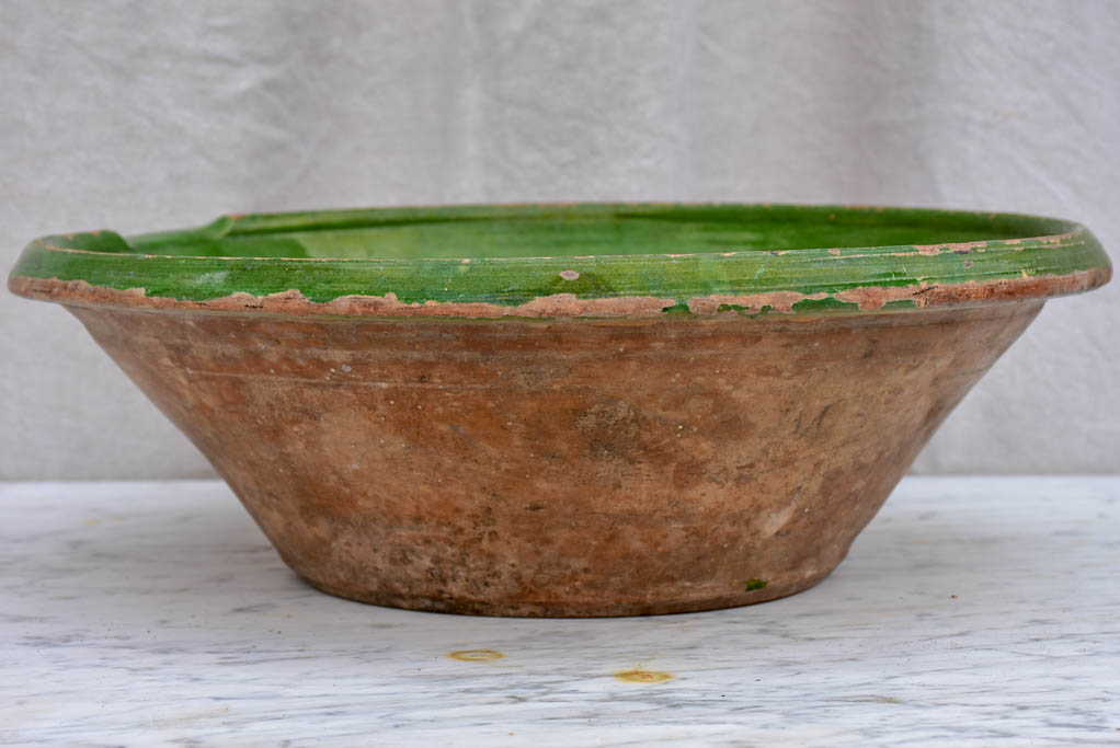 19th Century French preserving bowl with green glaze 16½" diameter