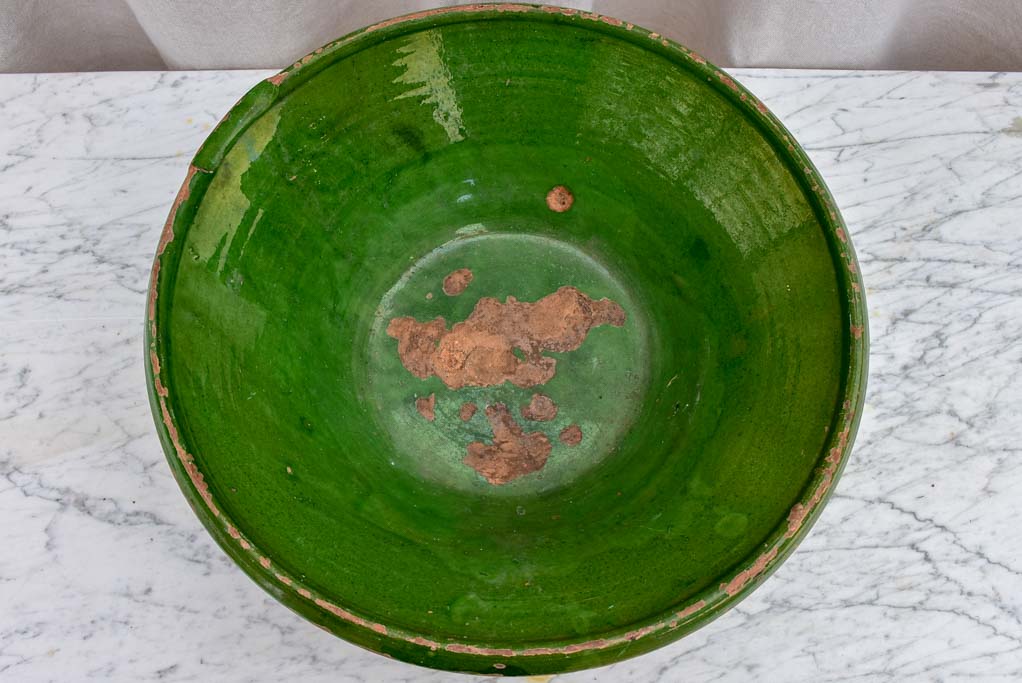19th Century French preserving bowl with green glaze 16½" diameter