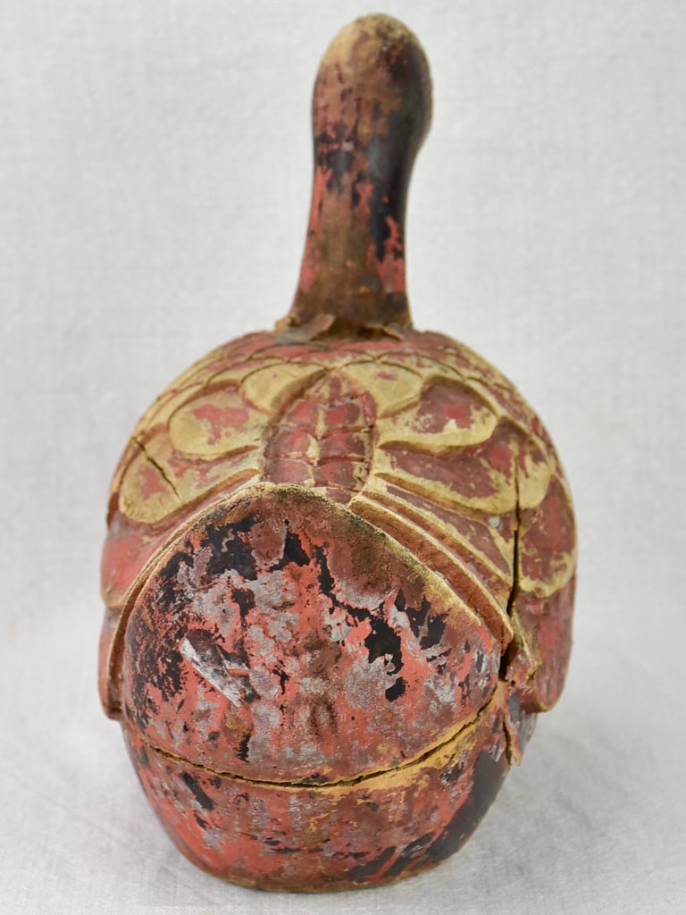 Antique French carved wooden sculpture of a duck with red patina - 1930's