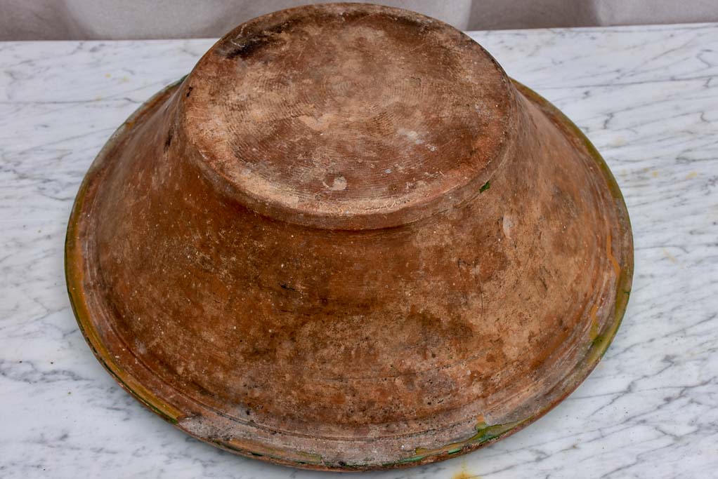 19th Century French preserving bowl with green glaze 16½" diameter