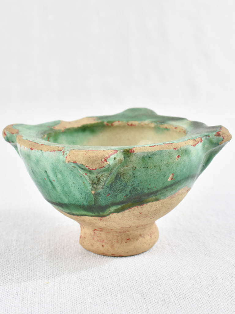 Small terracotta mortar w/ green glaze 2¾"