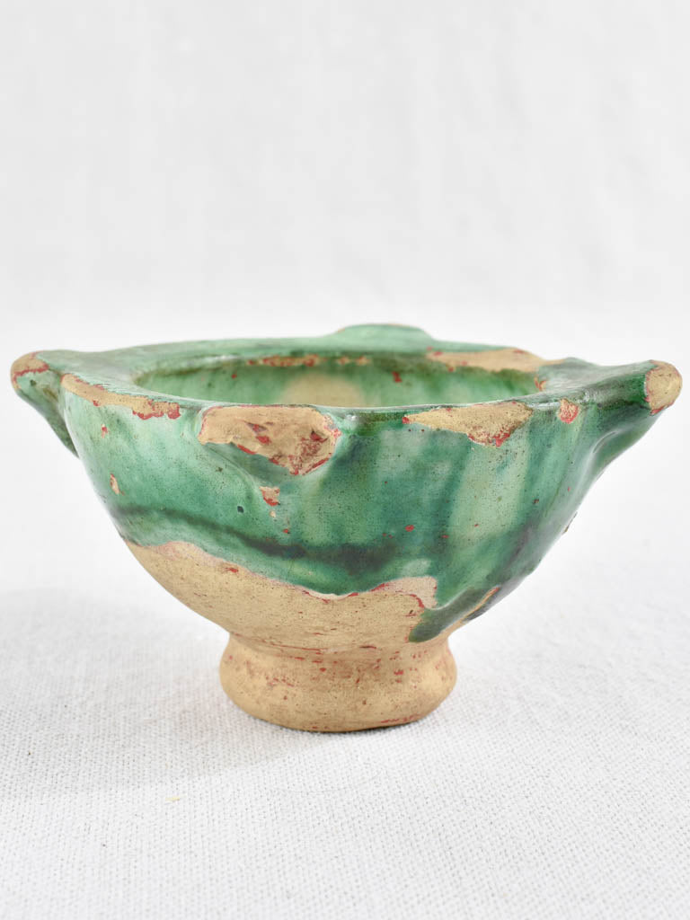 Small terracotta mortar w/ green glaze 2¾"