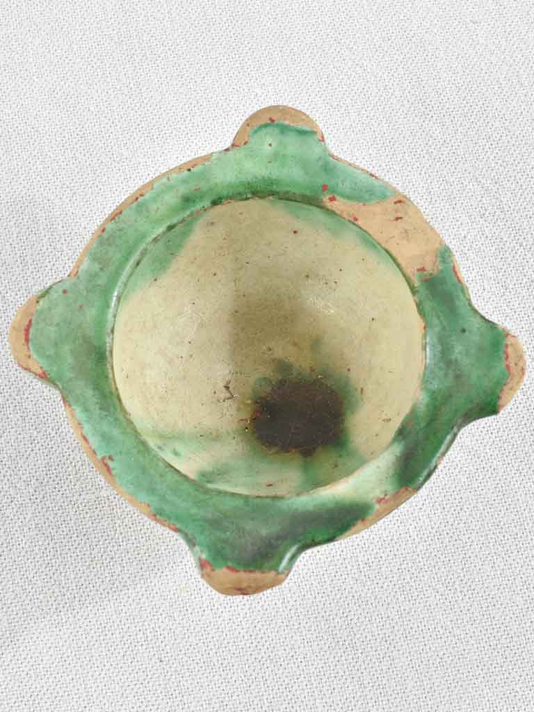 Small terracotta mortar w/ green glaze 2¾"