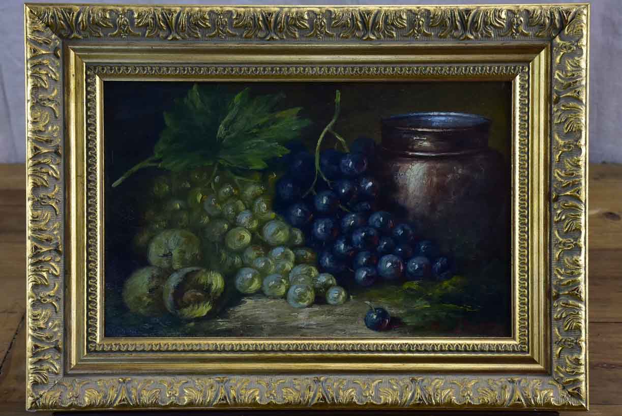 Antique French still life painting - table grapes 16 ¼" x 11 ¾"