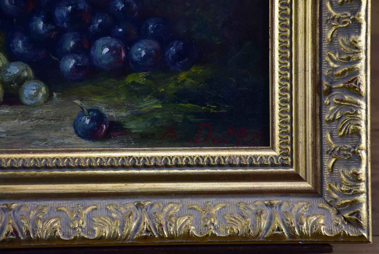 Antique French still life painting - table grapes 16 ¼" x 11 ¾"