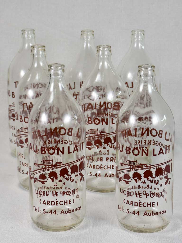 Collection of seven 1950's French milk bottles