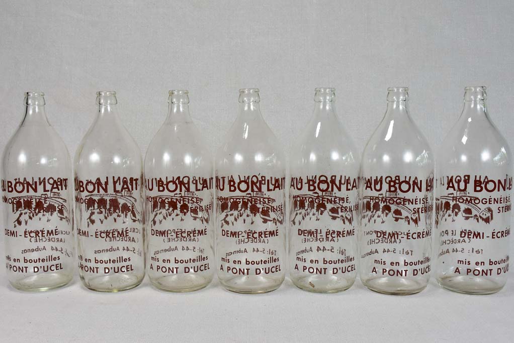 Collection of seven 1950's French milk bottles