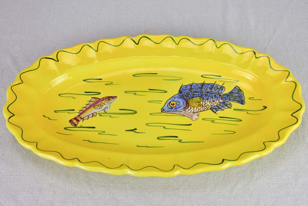 12 plate vintage hand painted French fish service - Louis Sicard Aubagne
