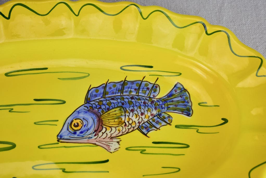 12 plate vintage hand painted French fish service - Louis Sicard Aubagne