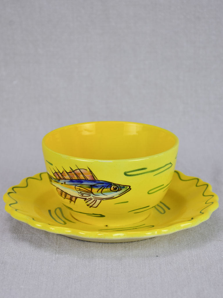 12 plate vintage hand painted French fish service - Louis Sicard Aubagne