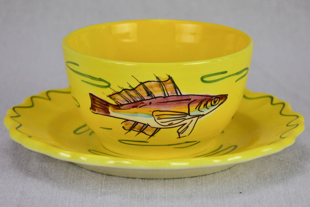 12 plate vintage hand painted French fish service - Louis Sicard Aubagne