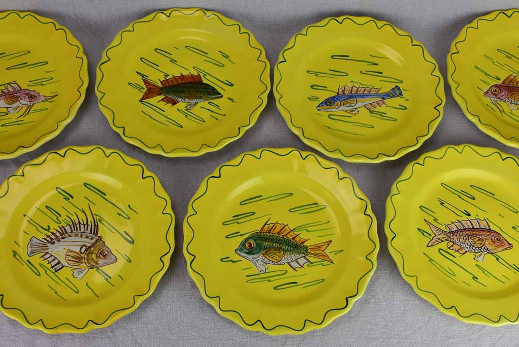 12 plate vintage hand painted French fish service - Louis Sicard Aubagne