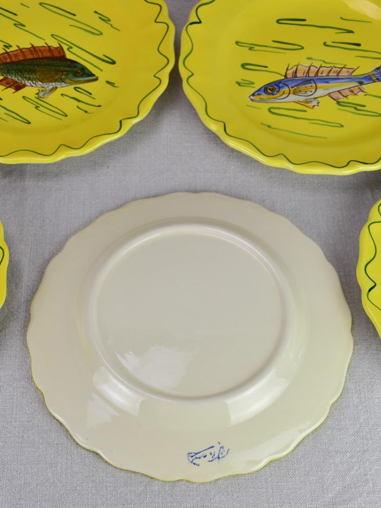 12 plate vintage hand painted French fish service - Louis Sicard Aubagne