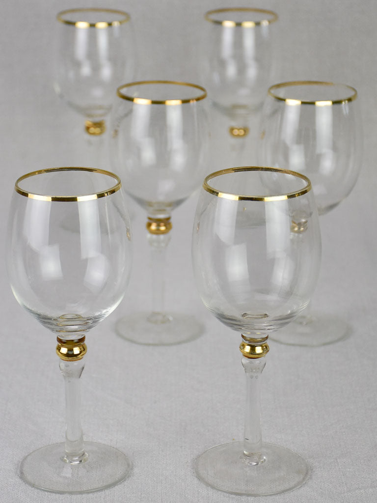 Set of 6 antique wine glasses with gold trim