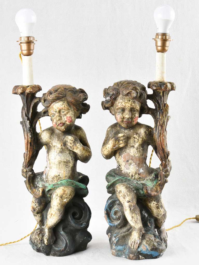 Pair of antique Italian angel table lamps 27½"