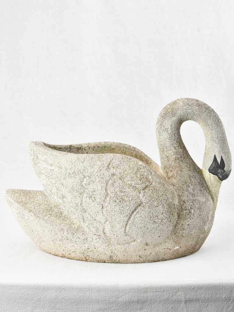 Vintage concrete swan planter with painted face and beak