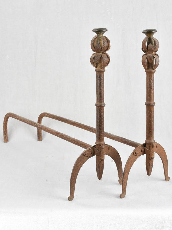 1920s Rustic Foliage Decorated Andirons