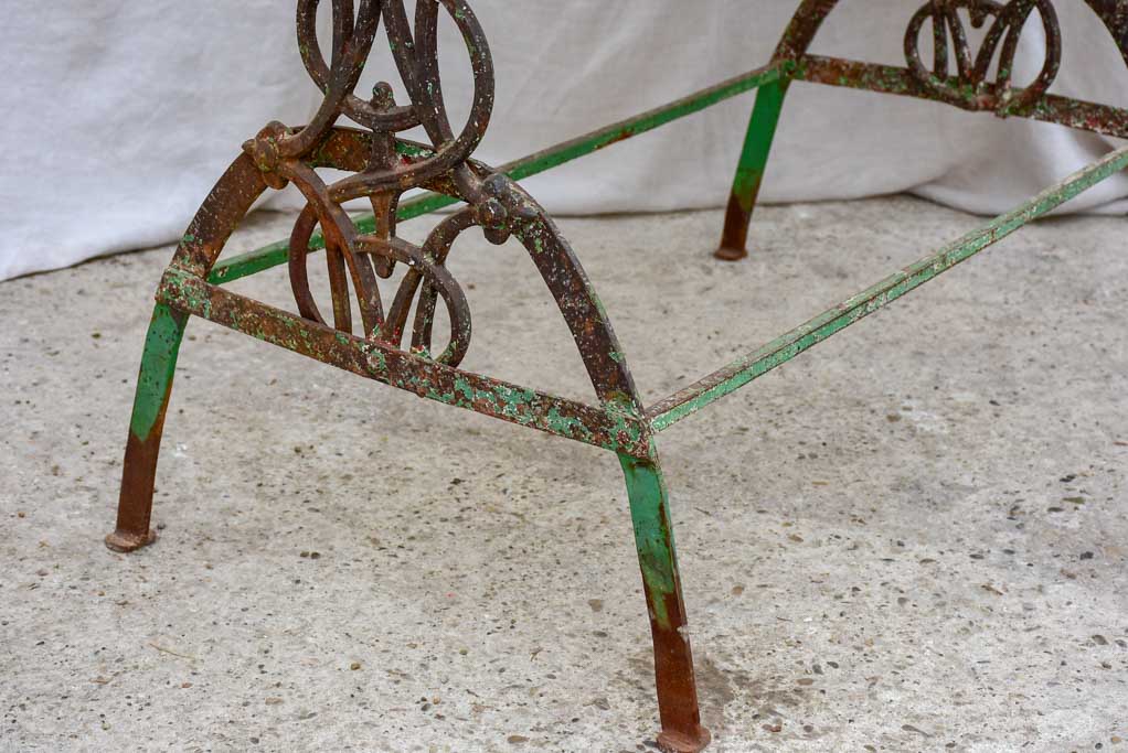 Rectangular marble French garden table with pretty green wrought iron base