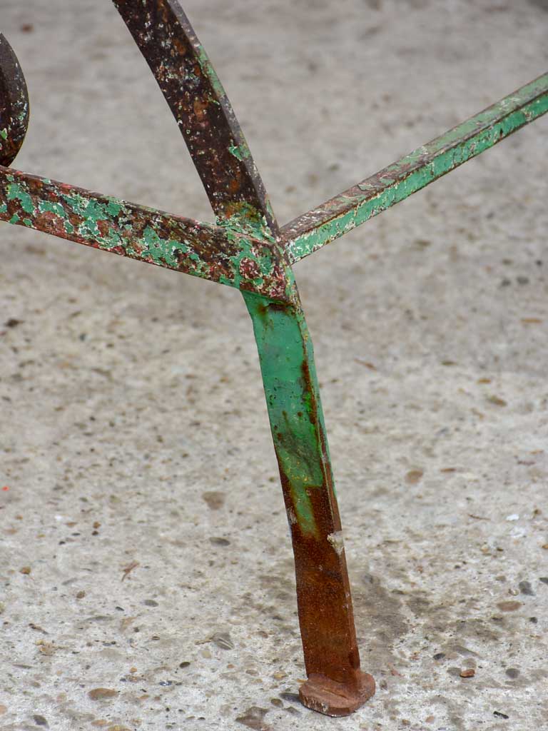 Rectangular marble French garden table with pretty green wrought iron base