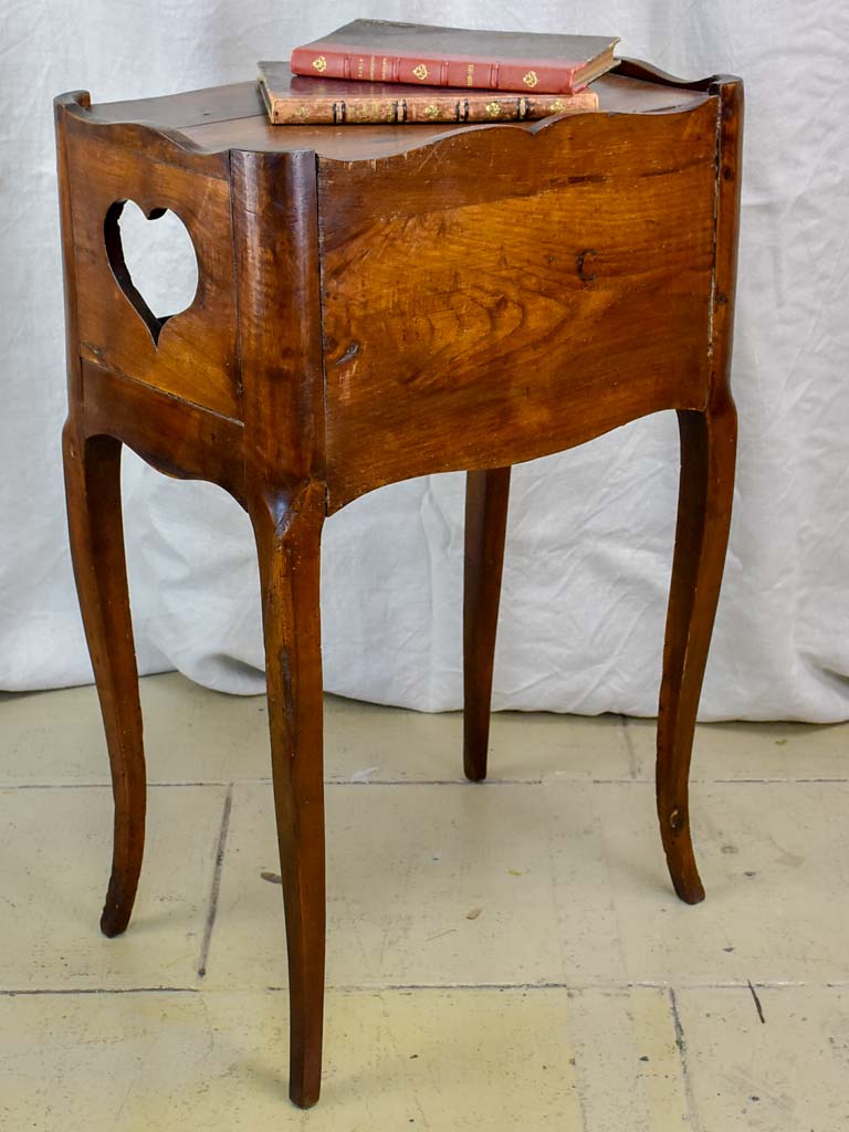 Antique French walnut nightstand with hearts