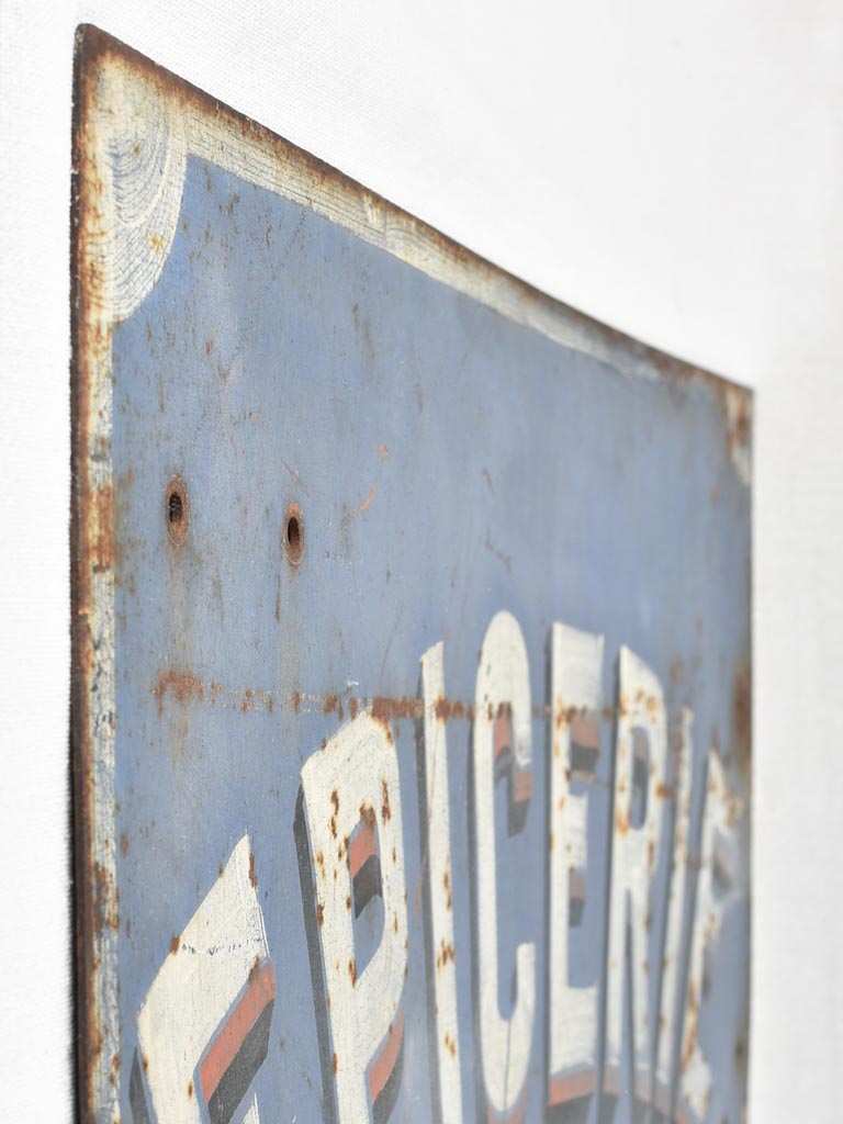 Large blue French shop sign - Épicerie Vins Liqueurs 40¼" x 27½"