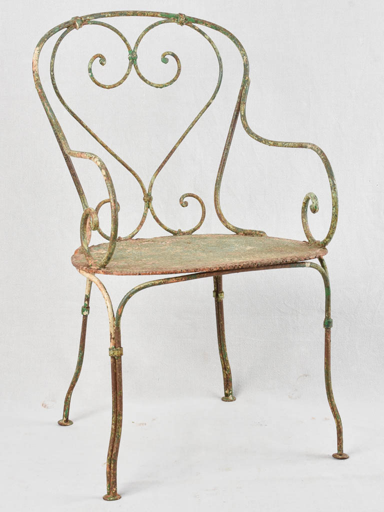 3 heart back garden armchairs with green patina