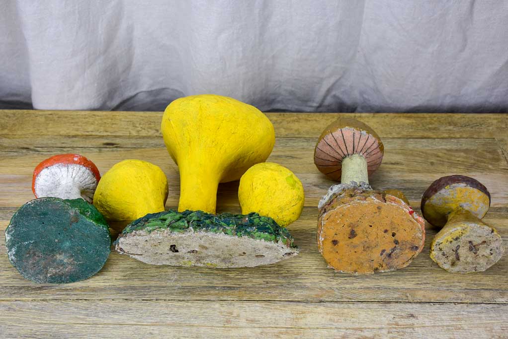Collection of vintage wild mushroom sculptures - cement