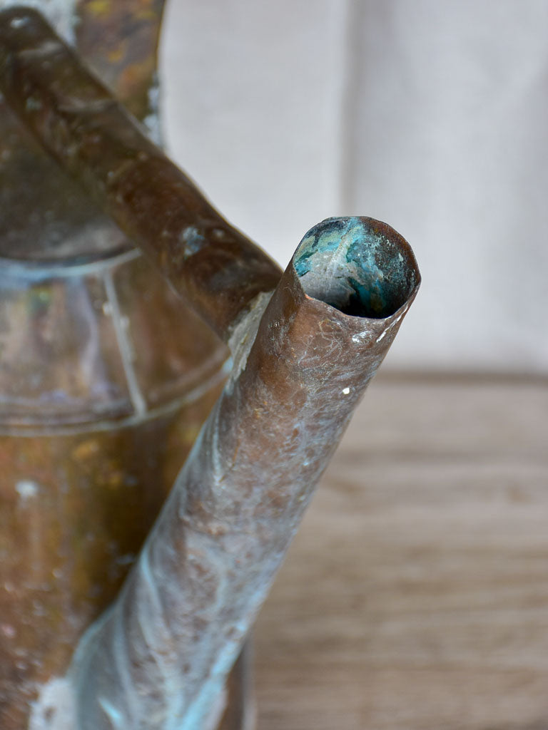 Antique French copper watering can with brace