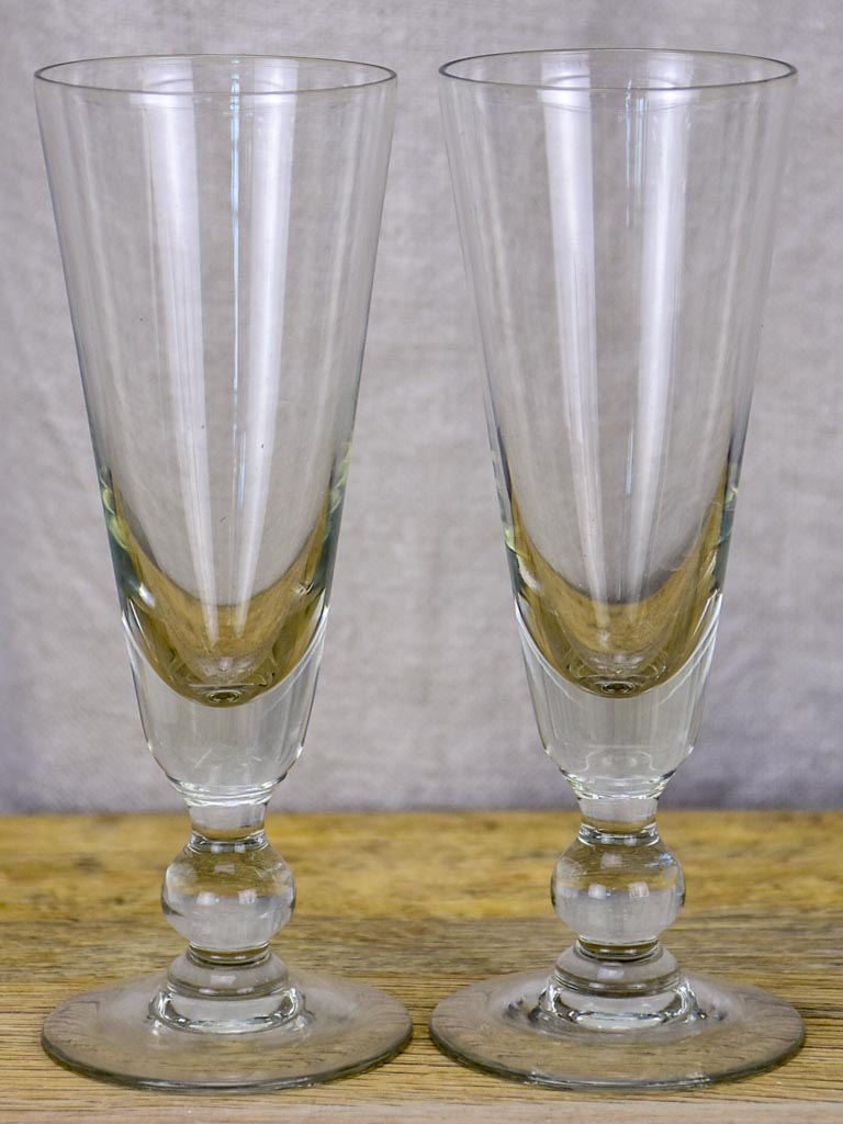 Six early 20th Century French champagne flutes - blown glass