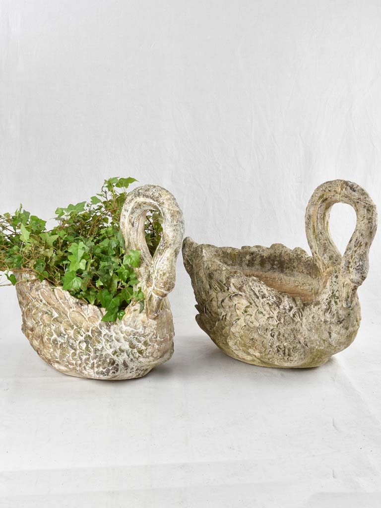 Pair large cement garden swans