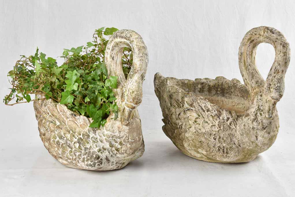 Pair large cement garden swans