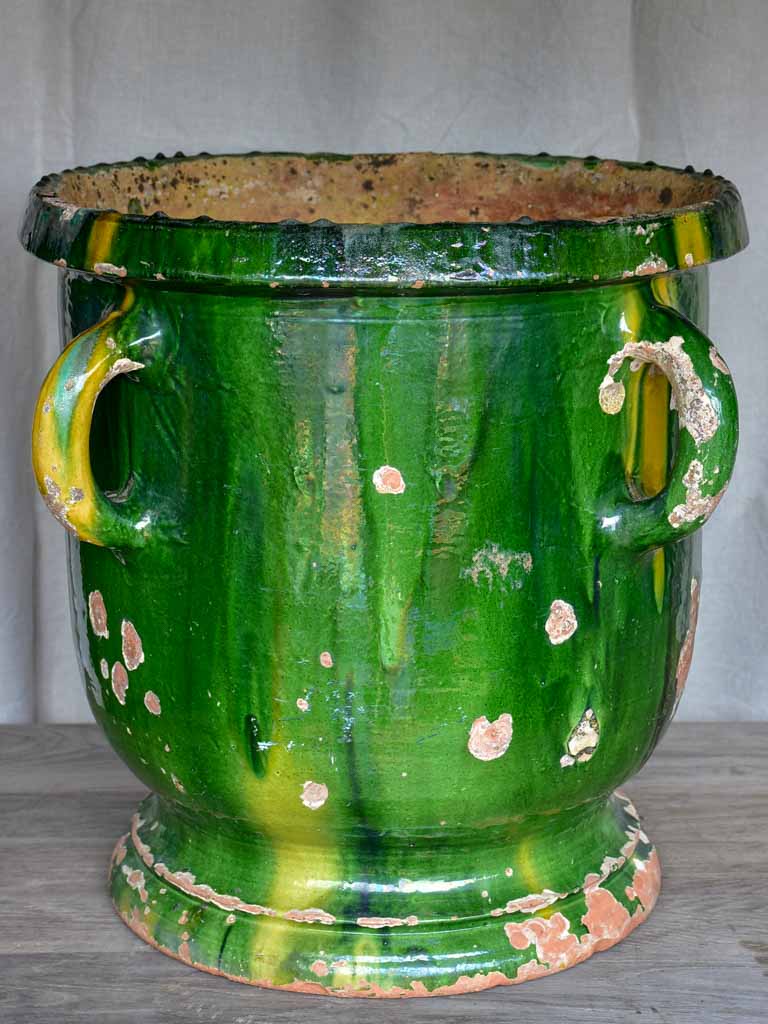 Very large French garden planter with green glaze