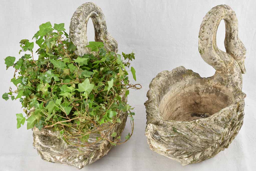 Pair large cement garden swans