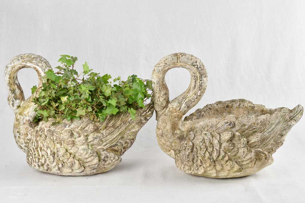 Pair large cement garden swans