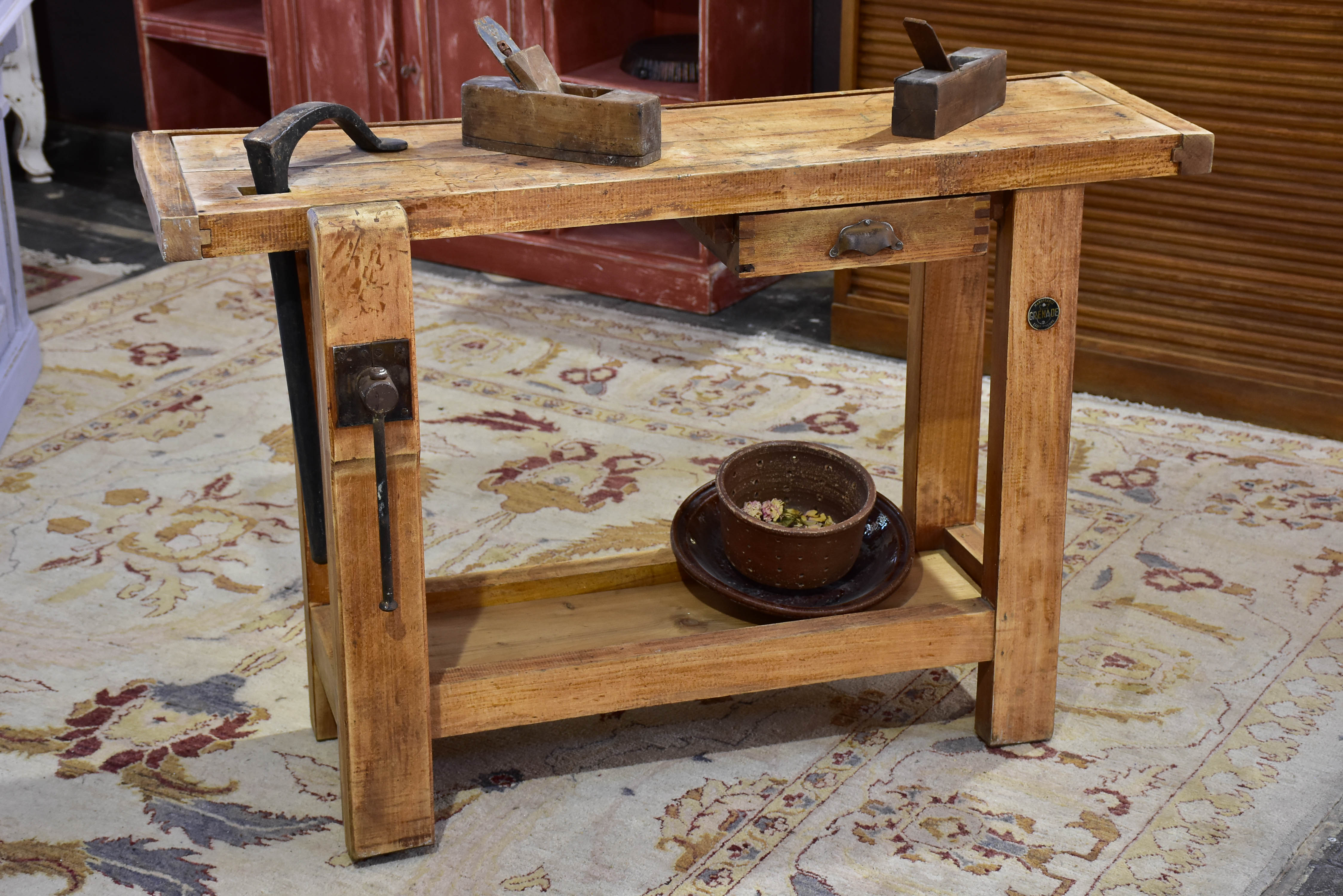 Vintage French carpenter's work bench - branded