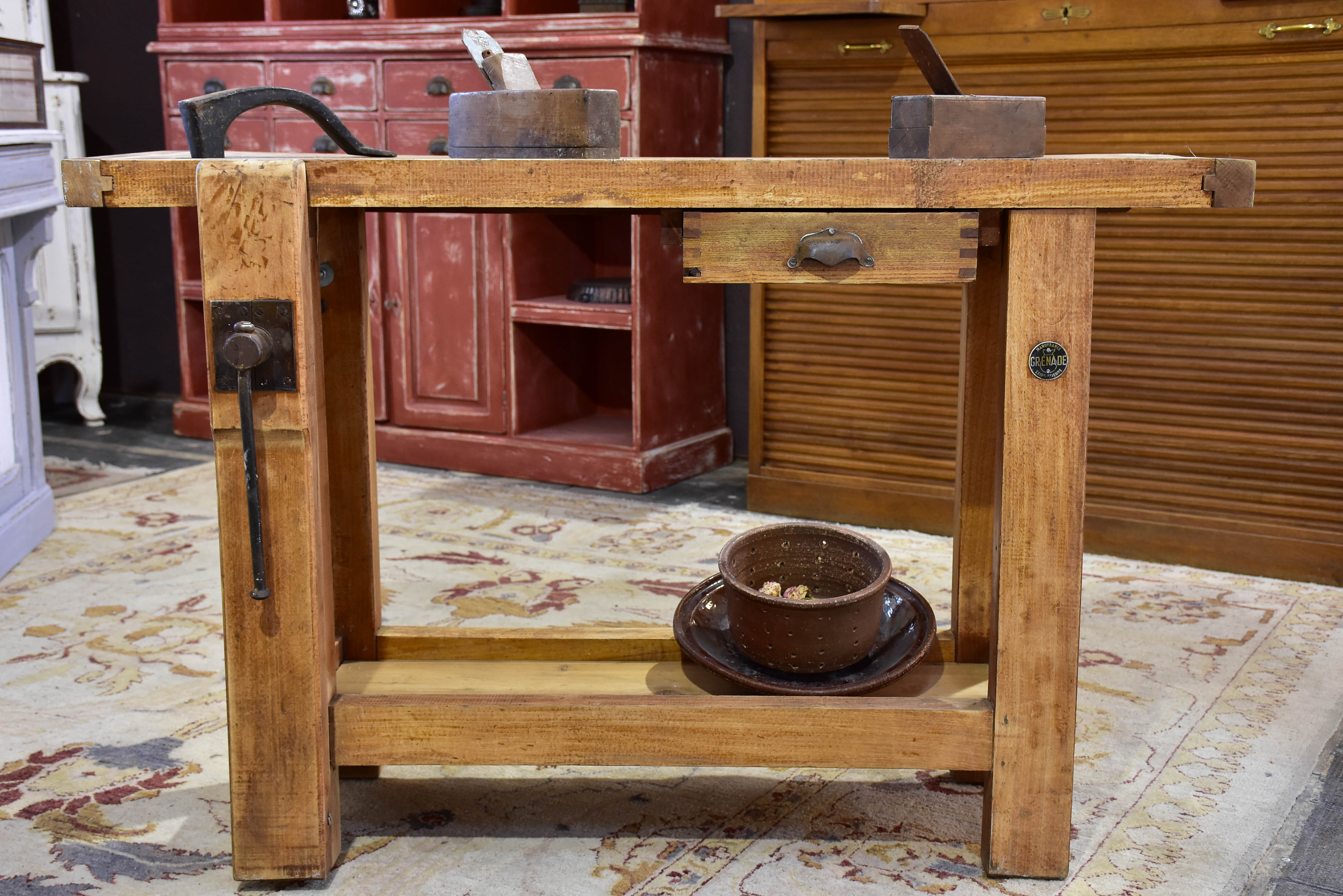 Vintage French carpenter's work bench - branded