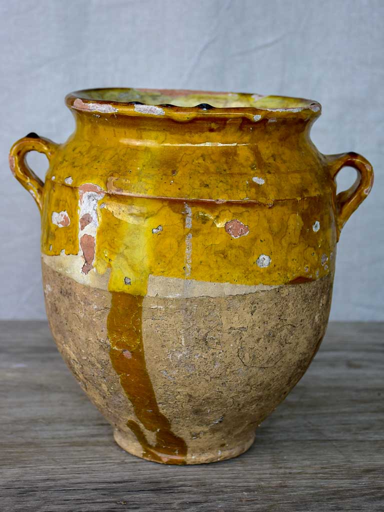 Antique French confit pot with orange glaze 9 ½"