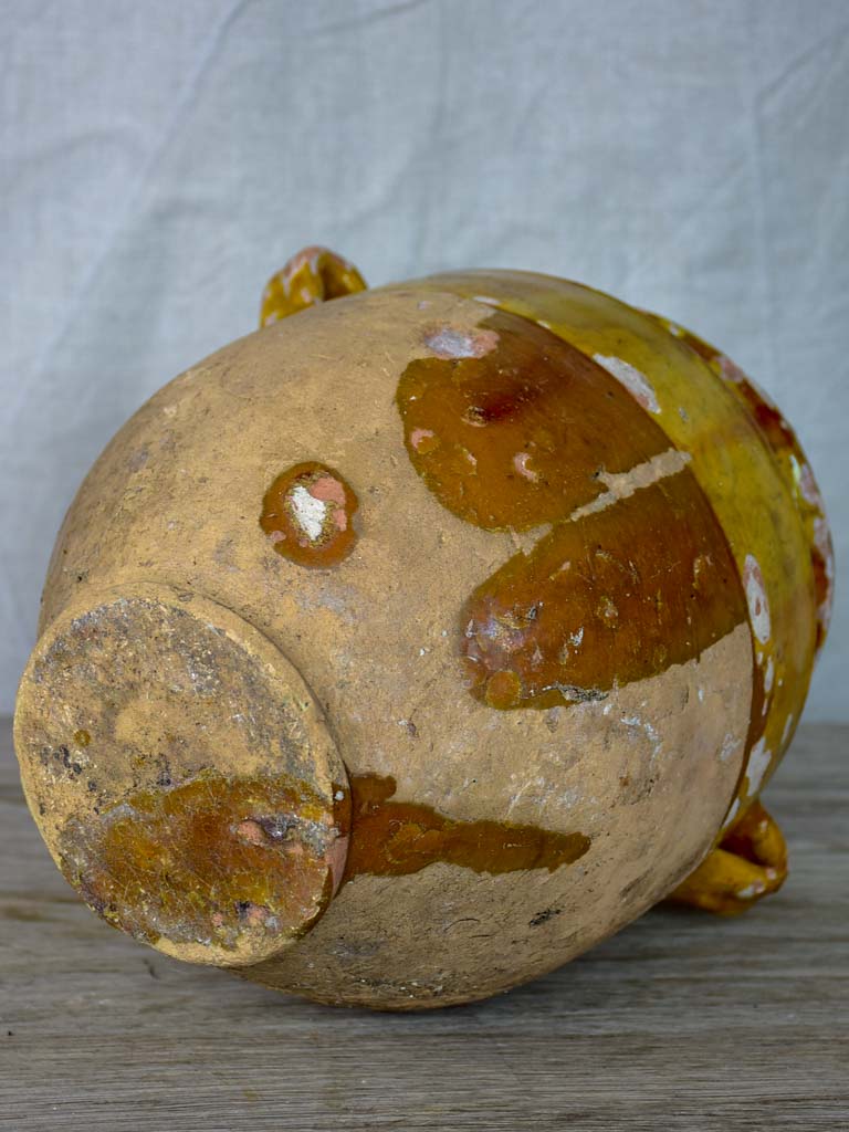 Antique French confit pot with orange glaze 9 ½"