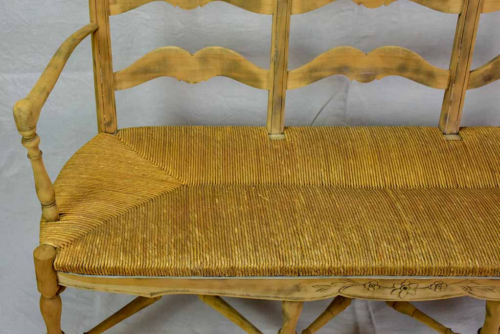 French Provincial rush banquette - three seat 57½"