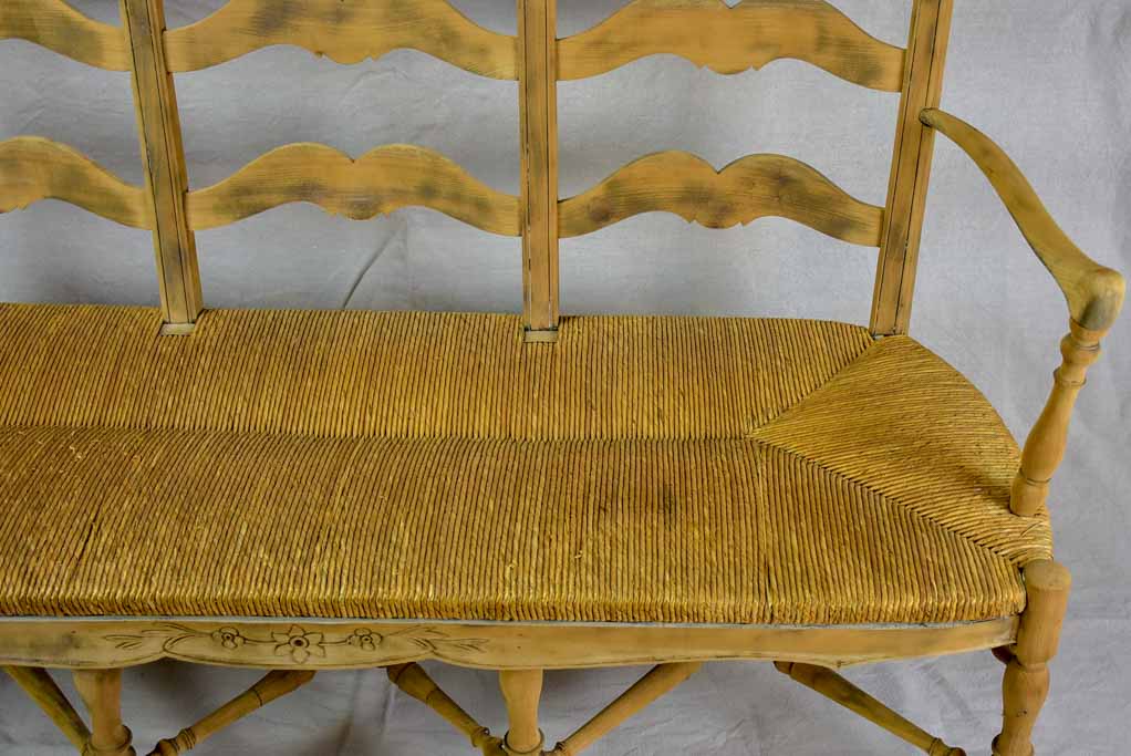 French Provincial rush banquette - three seat 57½"