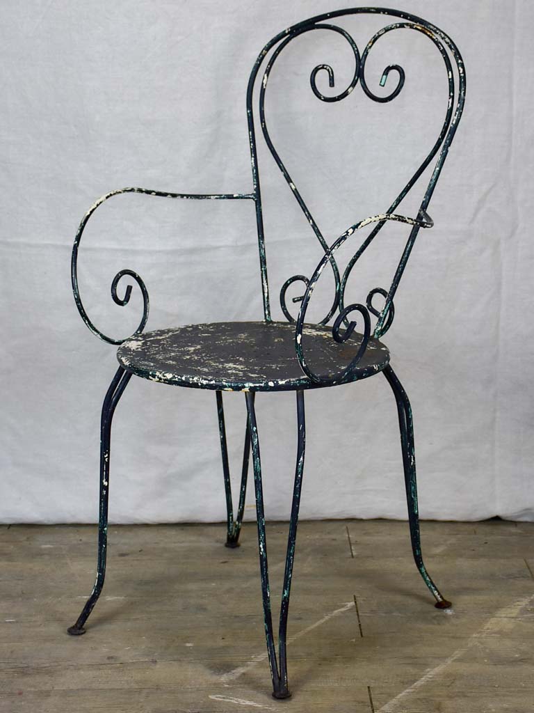 Pair of heart-back garden armchairs with black painted finish