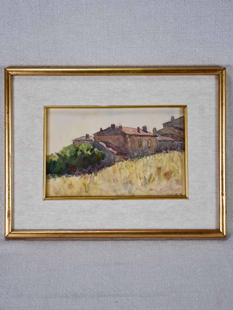 Antique watercolor village landscape signed M.M - Maurice Molinetti (1894-1950) 9½" x 12¼"