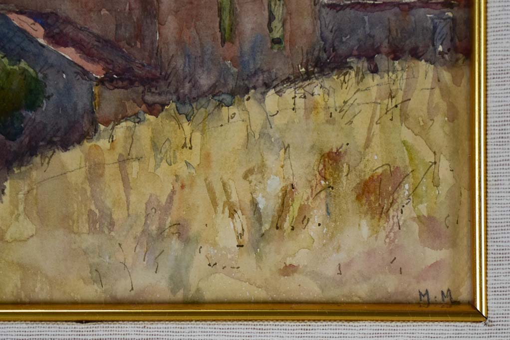 Antique watercolor village landscape signed M.M - Maurice Molinetti (1894-1950) 9½" x 12¼"
